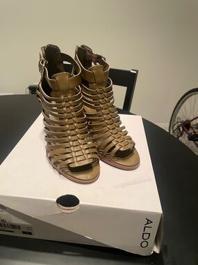ALDO Olive Green Strappy Caged High Heel Sandals
